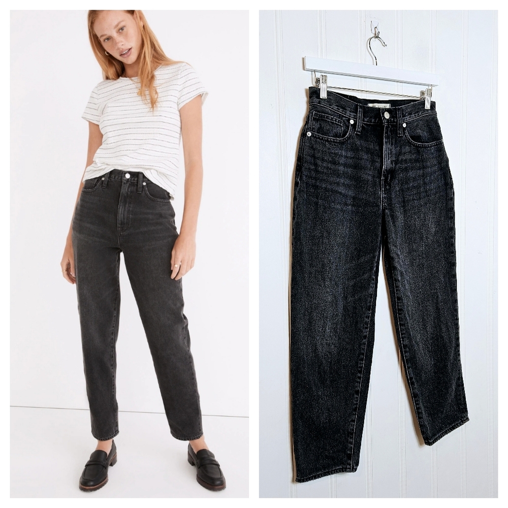 Madewell Jeans 25P Mackinnon Baggy Tapered High Rise Crop Rigid Washed Black